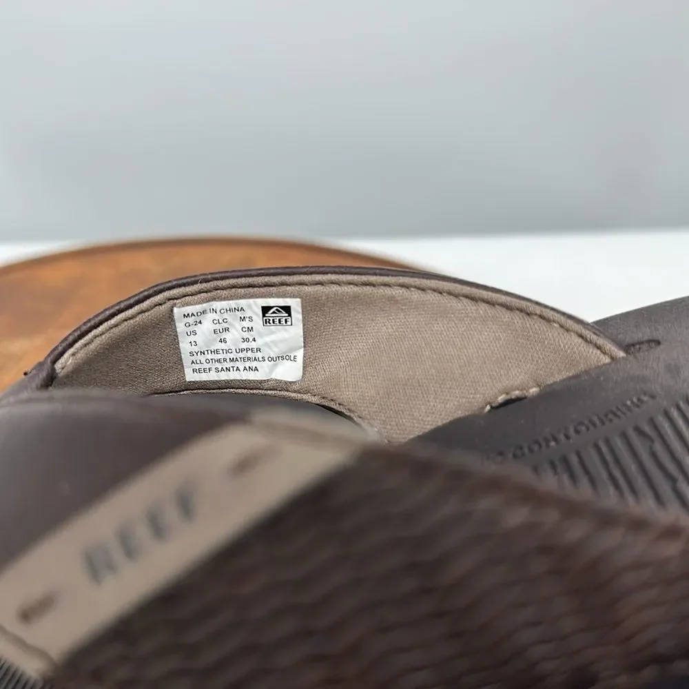 Reef Sandals Mens 13 Santa Ana Brown Faux Leather Thong Flip Flop Beach Surf